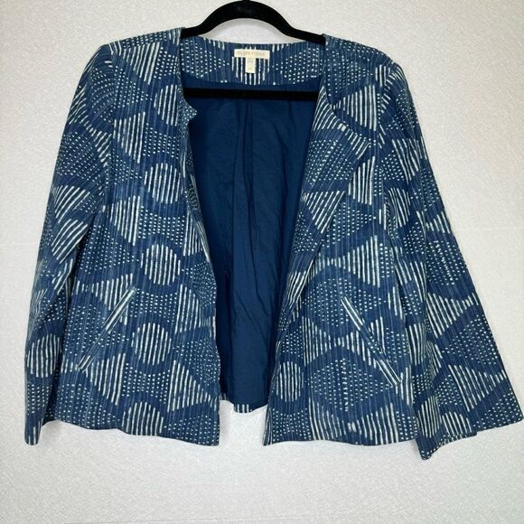 Eileen Fisher Hand Printed Organic Cotton Indigo Jacket S - Picture 2 of 5